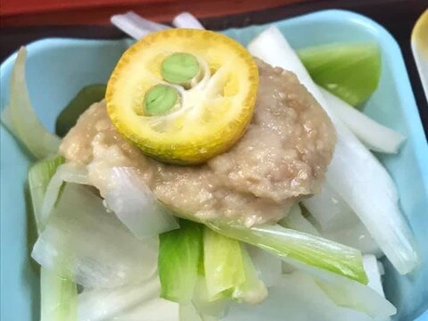 うるい、長芋、葱の柚子味噌掛け